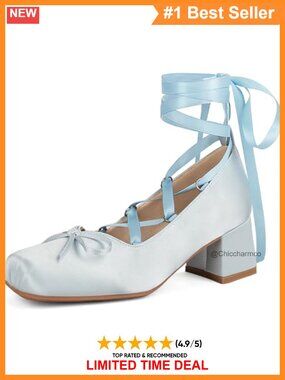 Satin Ballet Heels Chunky Block Lace Up Square Toe Ribbon Pumps Cosplay